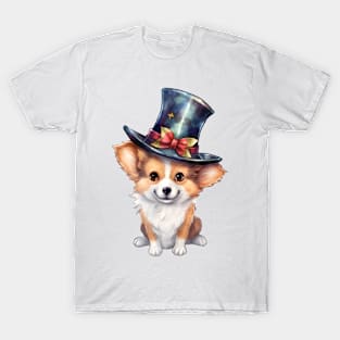 Watercolor Pembroke Welsh Corgi Dog in Magic Hat T-Shirt